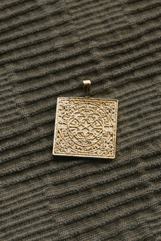 14kt gold love begins and ends square pendant