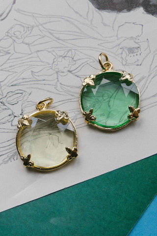 14kt gold yellow and green translucent crystal pendants	