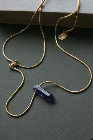 14kt gold amethyst gemstone adjustable necklace	