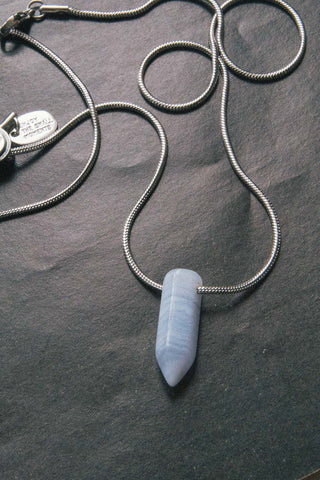 stainless steel blue lace agate gemstone necklace