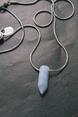 Stainless Steel Peace of Mind Blue Lace Agate Gemstone Point Necklace