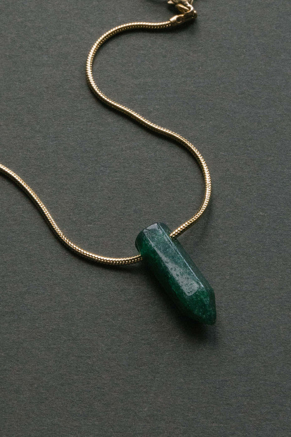 Stainless Steel Collect Yourself Green Aventurine Gemstone Point Necklace