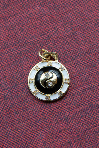 vintage silver yin yang glass crystal pendant charm	