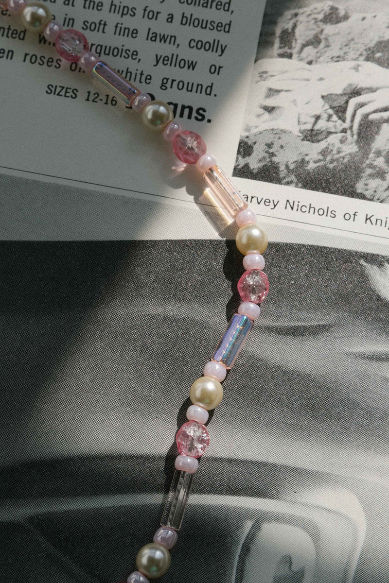 ONE AND DONE STAINLESS SWEET PINK AND PEARL NECKLACE WITH CUFF KEEPER