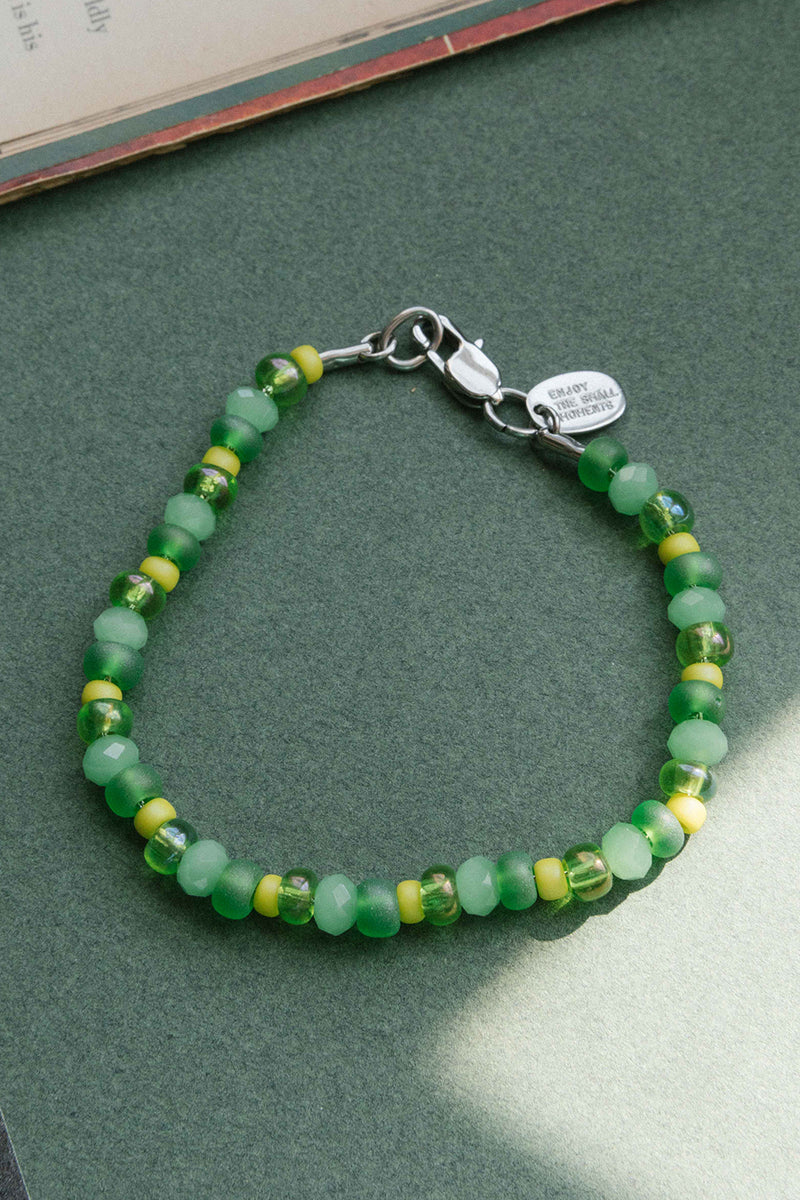 ONE AND DONE STAINLESS STEEL GREEN MULTI AND YELLOW BRACELET WITH LOBSTER CLAW