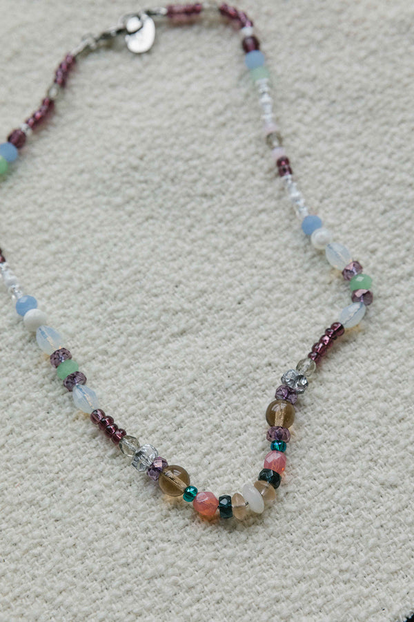 ONE AND DONE MULTI PURPLE AND Neutral BEADED NECKLACE WITH LOBSTER CLAW