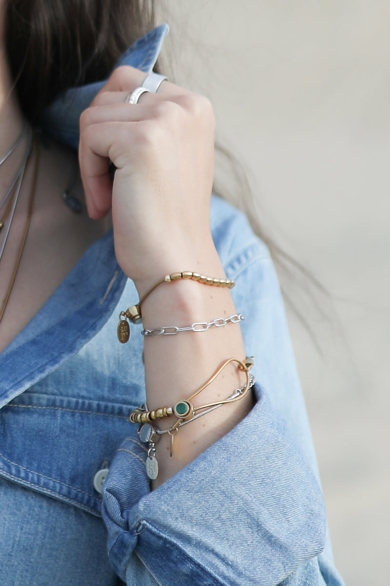 all strung up adjustable bracelet with mother of pearl
