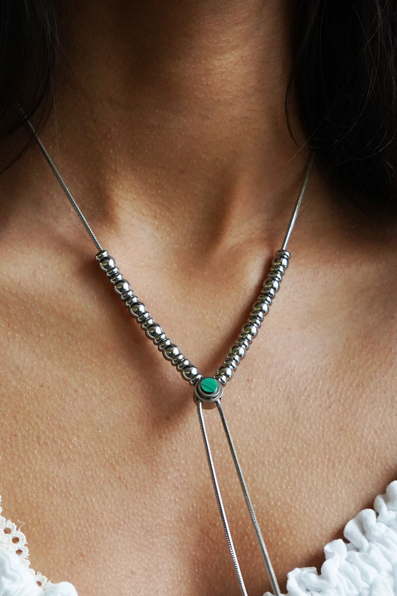string me along adjustable necklace with malachite