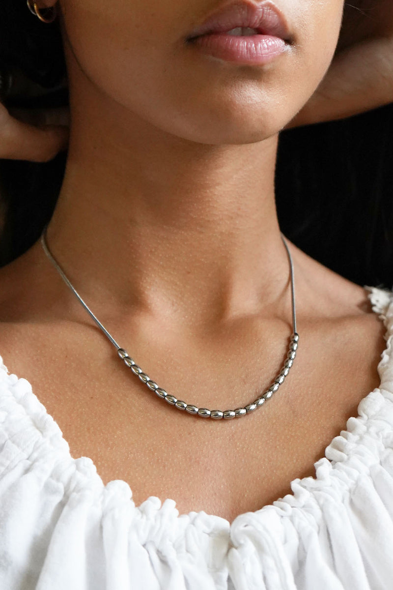 all strung up adjustable necklace with mother of pearl