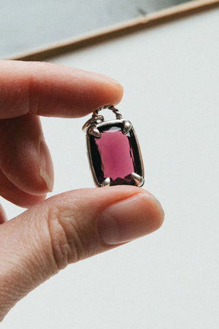 vintage silver pink crystal charm pendant