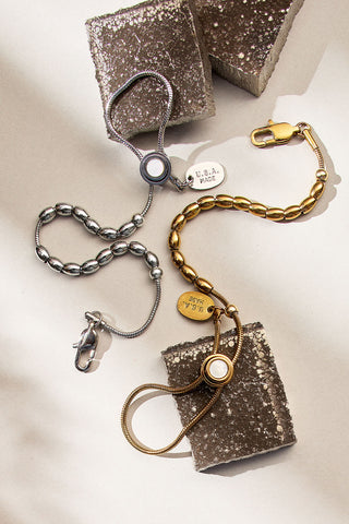 all strung up adjustable bracelet with mother of pearl