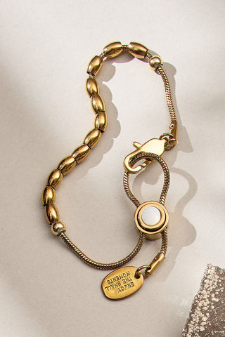 all strung up adjustable bracelet with mother of pearl