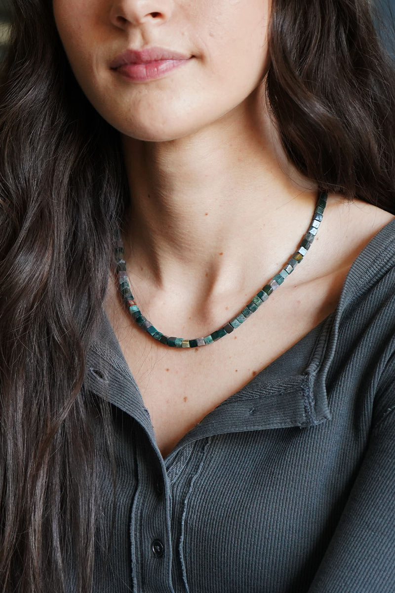 solid ground beaded gemstone necklace