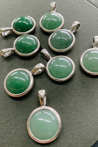vintage silver charm with green aventurine gemstone	