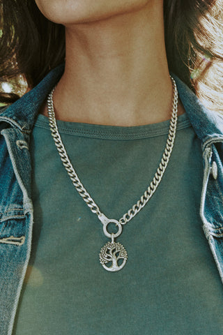 vintage silver oak tree necklace pendant charm