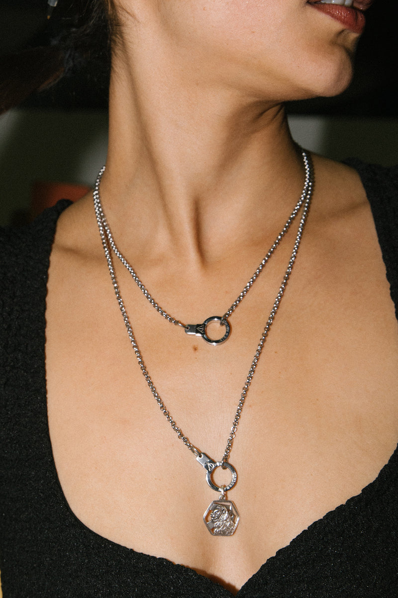 Stainless Steel Round Link Chain Necklace with Cuff Keeper