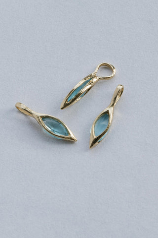 14kt gold caged navette aquamarine crystal birthstone charms	