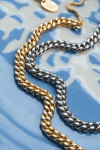 versatile 14 karat gold stainless steel lineage chain necklace	