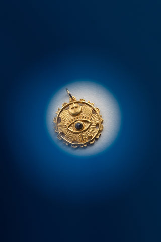 14kt gold sodalite gemstone eye of truth pendant	