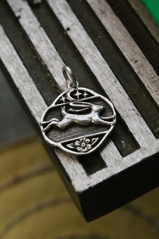 antiqued silver leaping rabbit jewelry