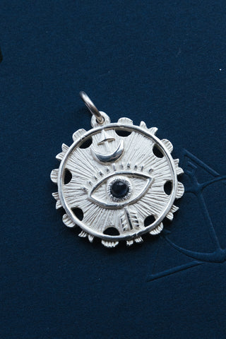 sterling silver eye of truth sodalite gemstone pendant	