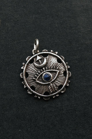 antiqued silver eye of truth sodalite gemstone pendant	