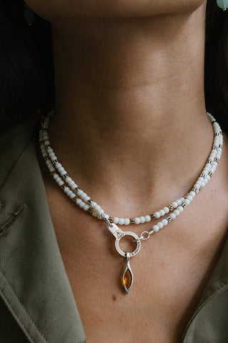 vintage silver topaz crystal birthstone white bead necklace pendant	